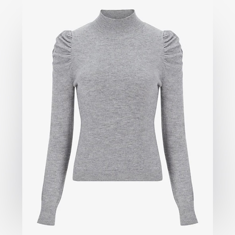 Express Ruched Mock Neck Sweater in Heather Gray - Size Small